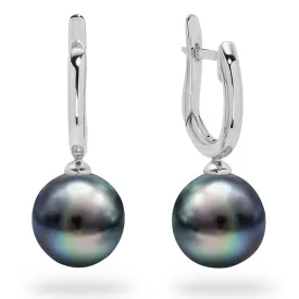 18k W/Y/R 9-10mm Black South Sea Pearl Drop Earrings