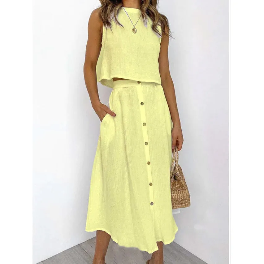 2-Piece Set: Women's Solid Color Casual Dress