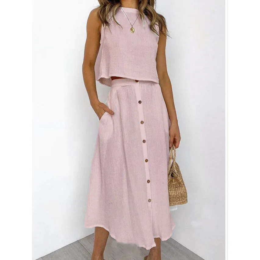 2-Piece Set: Women's Solid Color Casual Dress