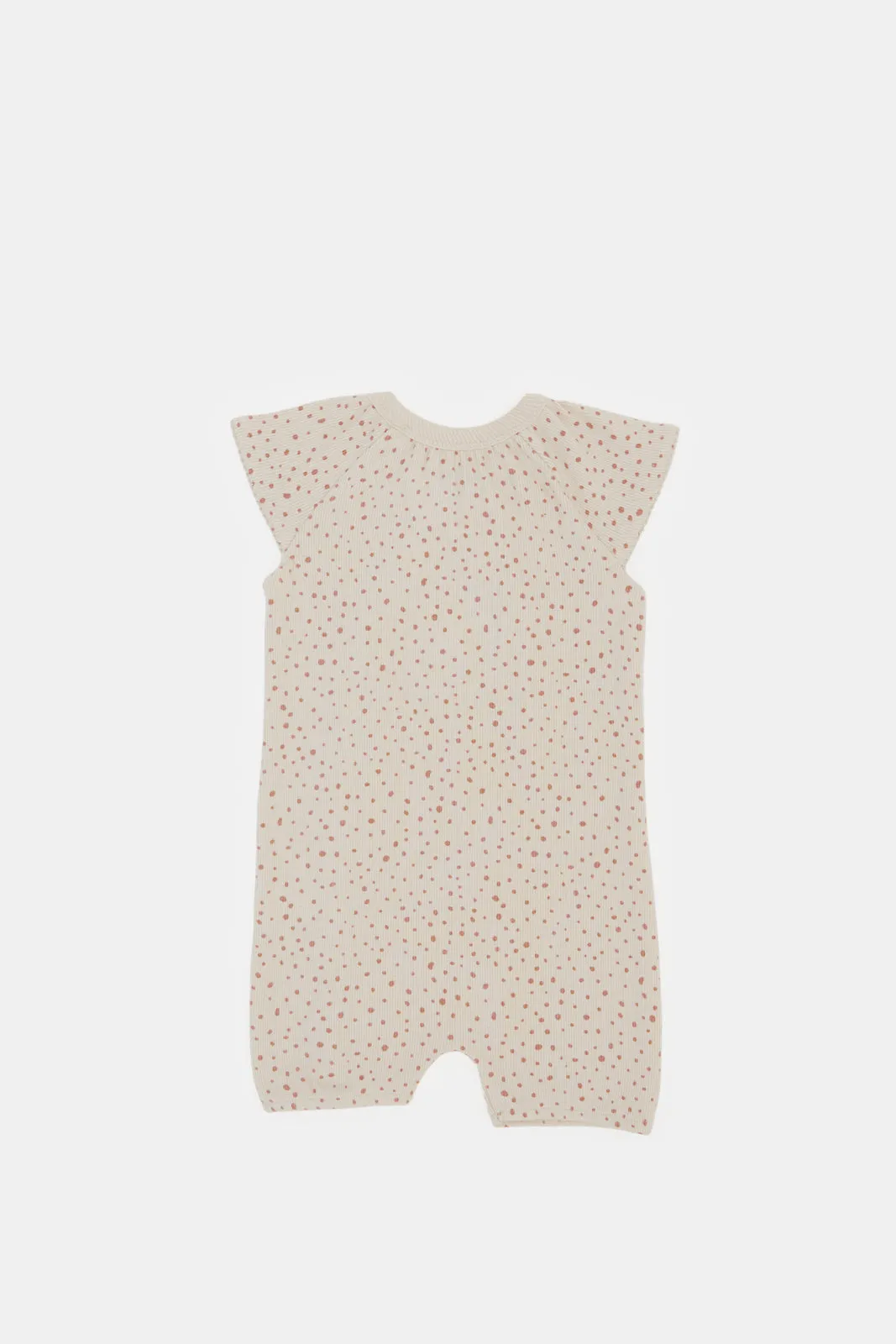 Baby Beige Printed With Applique Romper