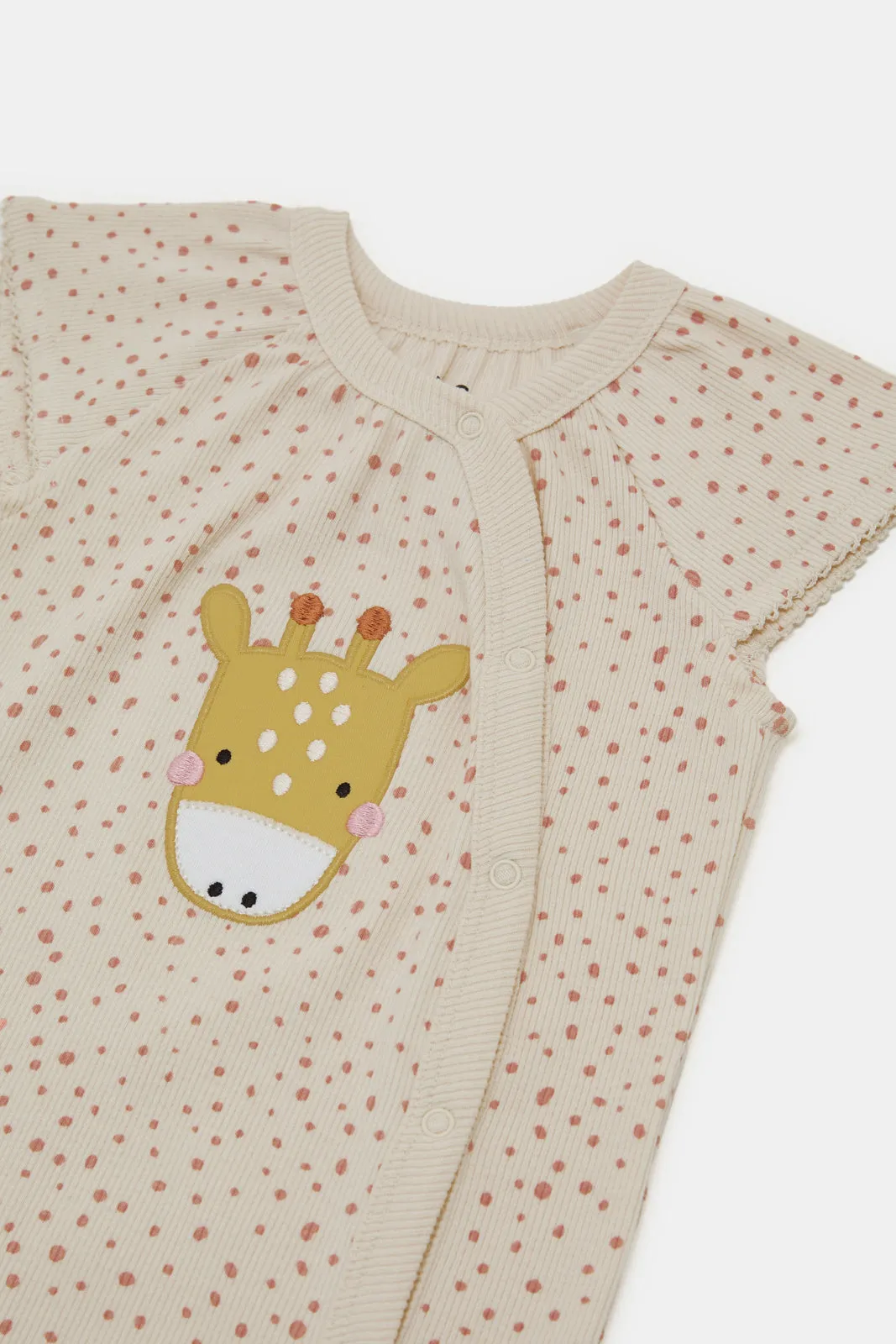 Baby Beige Printed With Applique Romper