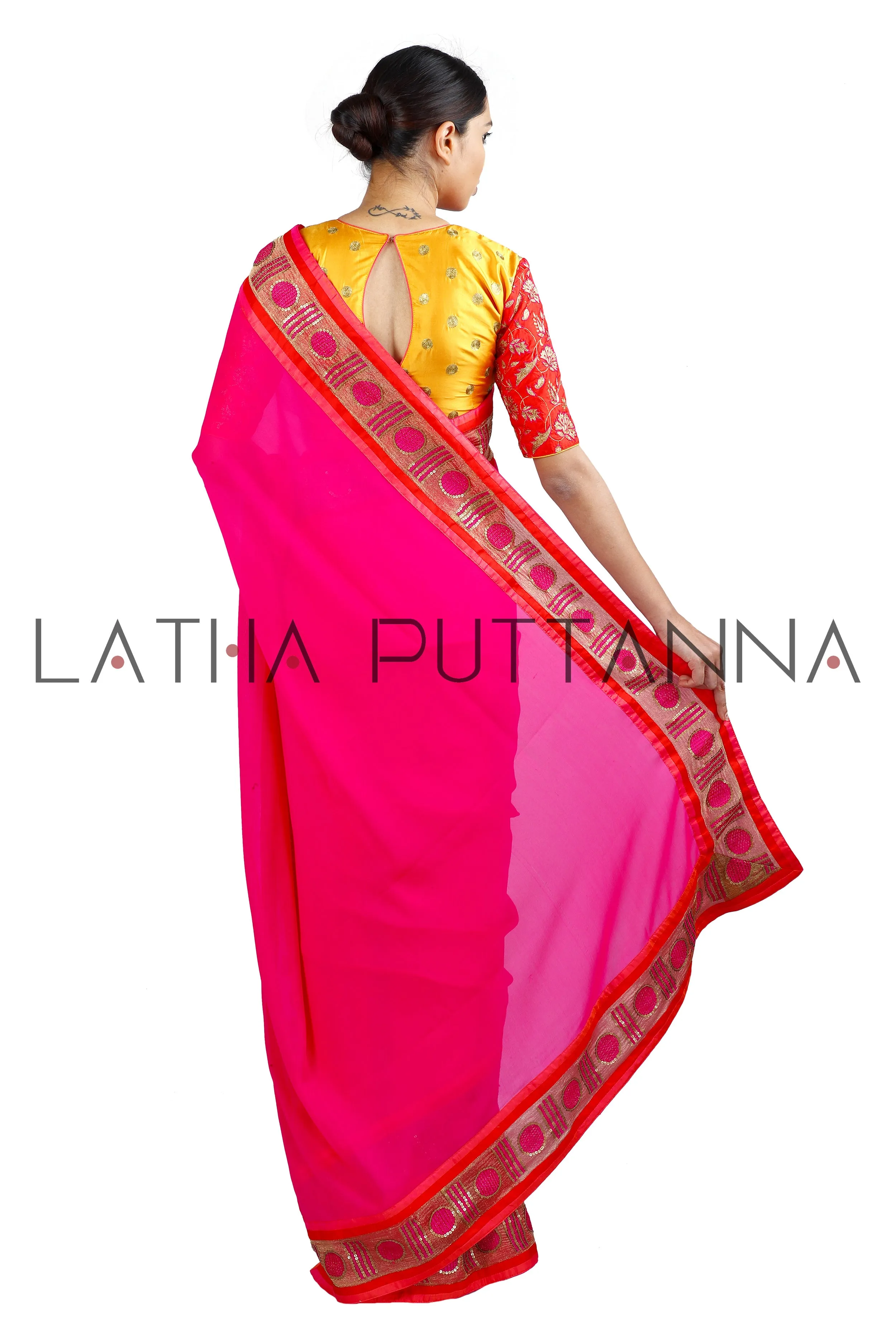 Bindhu - Pink Stunner with Polka Border