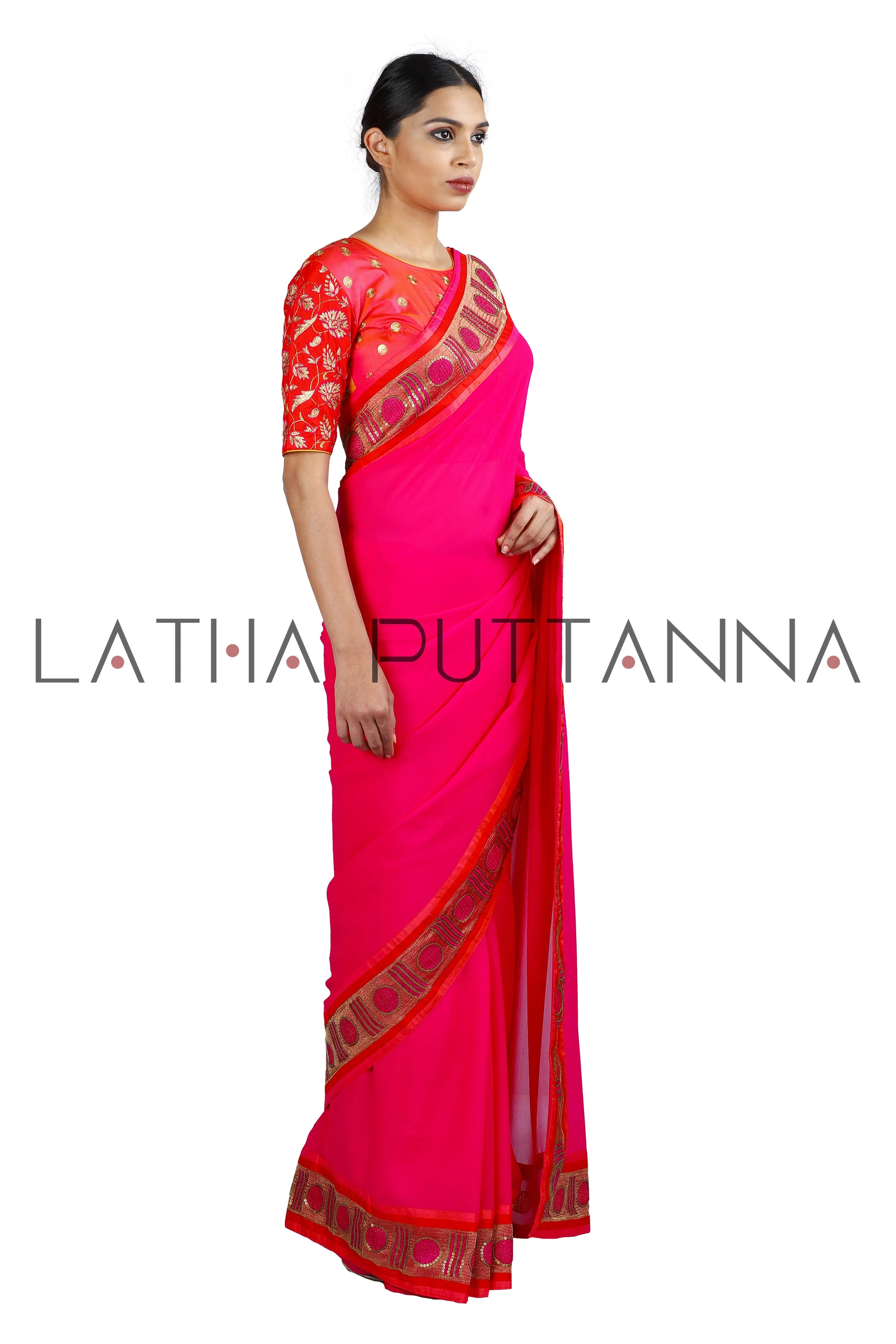 Bindhu - Pink Stunner with Polka Border