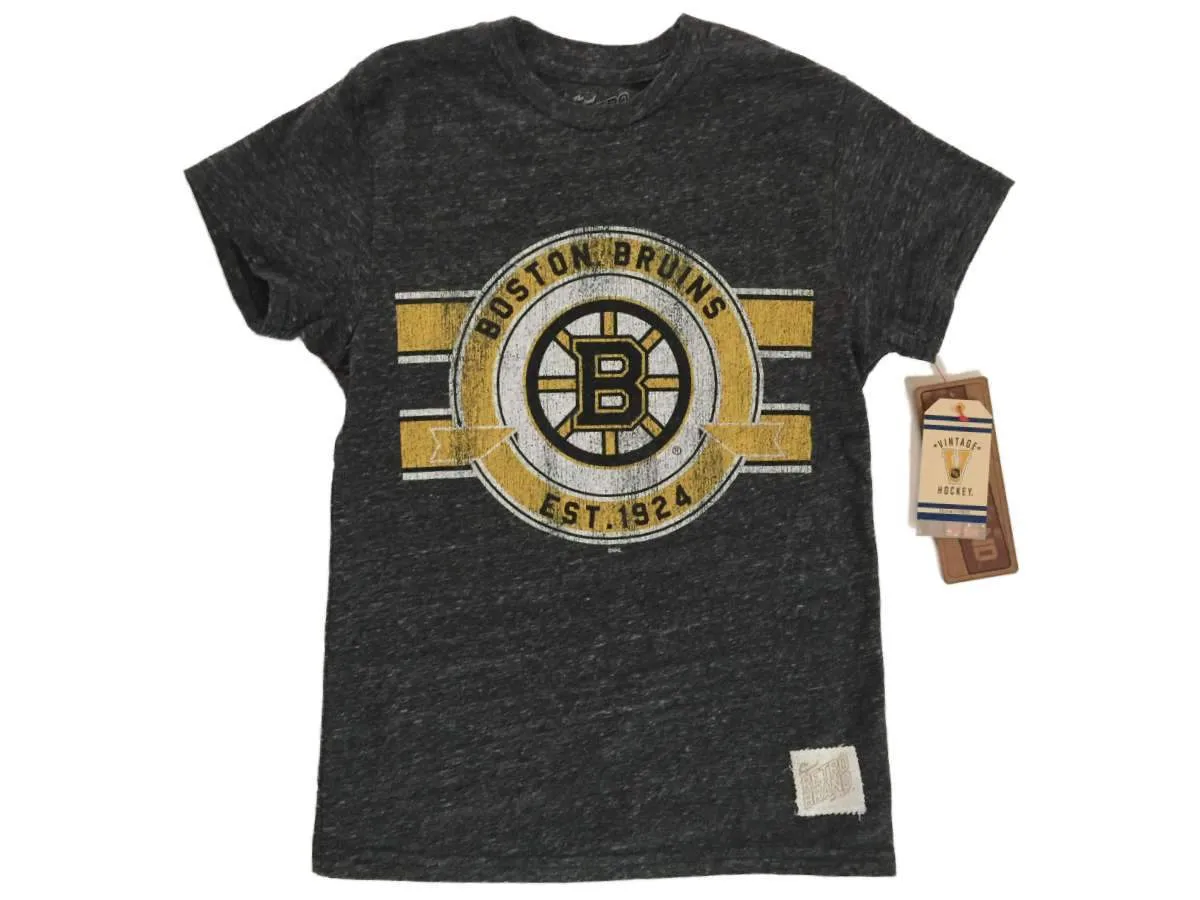 Boston Bruins Retro Brand YOUTH Charcoal Short Sleeve Tri-Blend T-Shirt