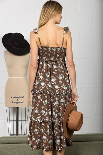 Brown Floral Midi Dress