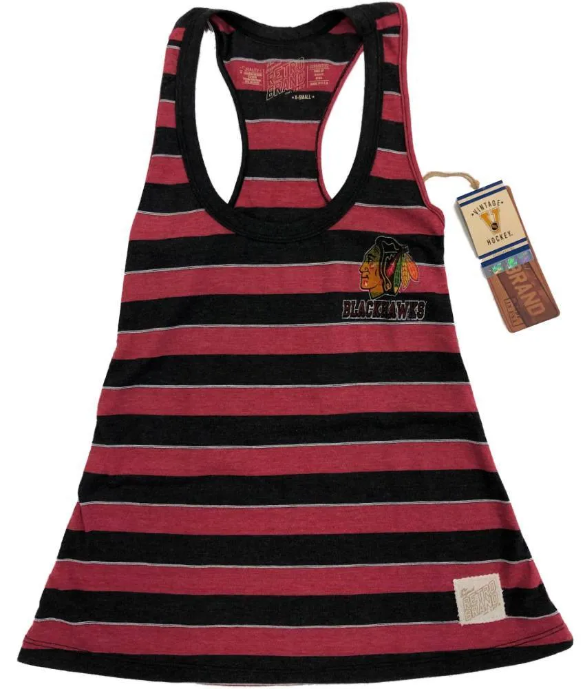 Chicago Blackhawks Retro Brand WOMENS Striped Burnout Racerback Tank Top (XS)