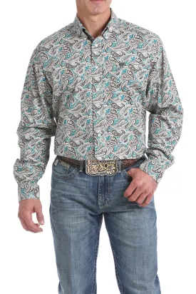 Cinch Men's Green, Khaki and Chocolate Brown Paisley Print Button-Down Western Shirt