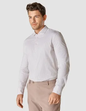 Certainly! Heres an optimized title for the e-commerce product:

Mens Slim Fit Classic Shirt with Grey and Lilac Stripes