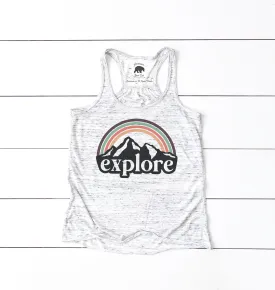 Explore Rainbow Mountain flowy racerback tank top