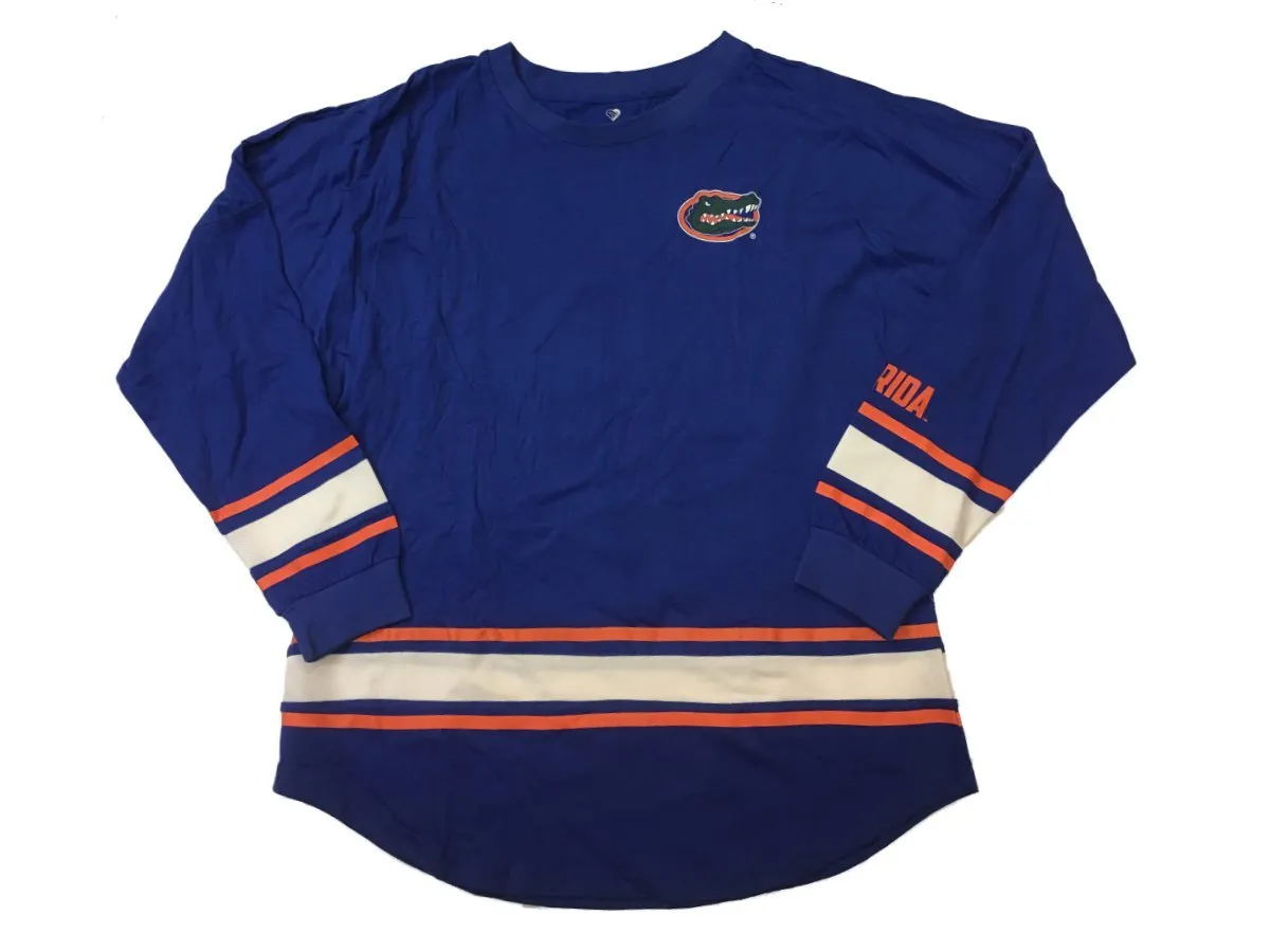 Florida Gators Colosseum WOMEN'S Blue Striped Cotton Long Sleeve T-Shirt (M)