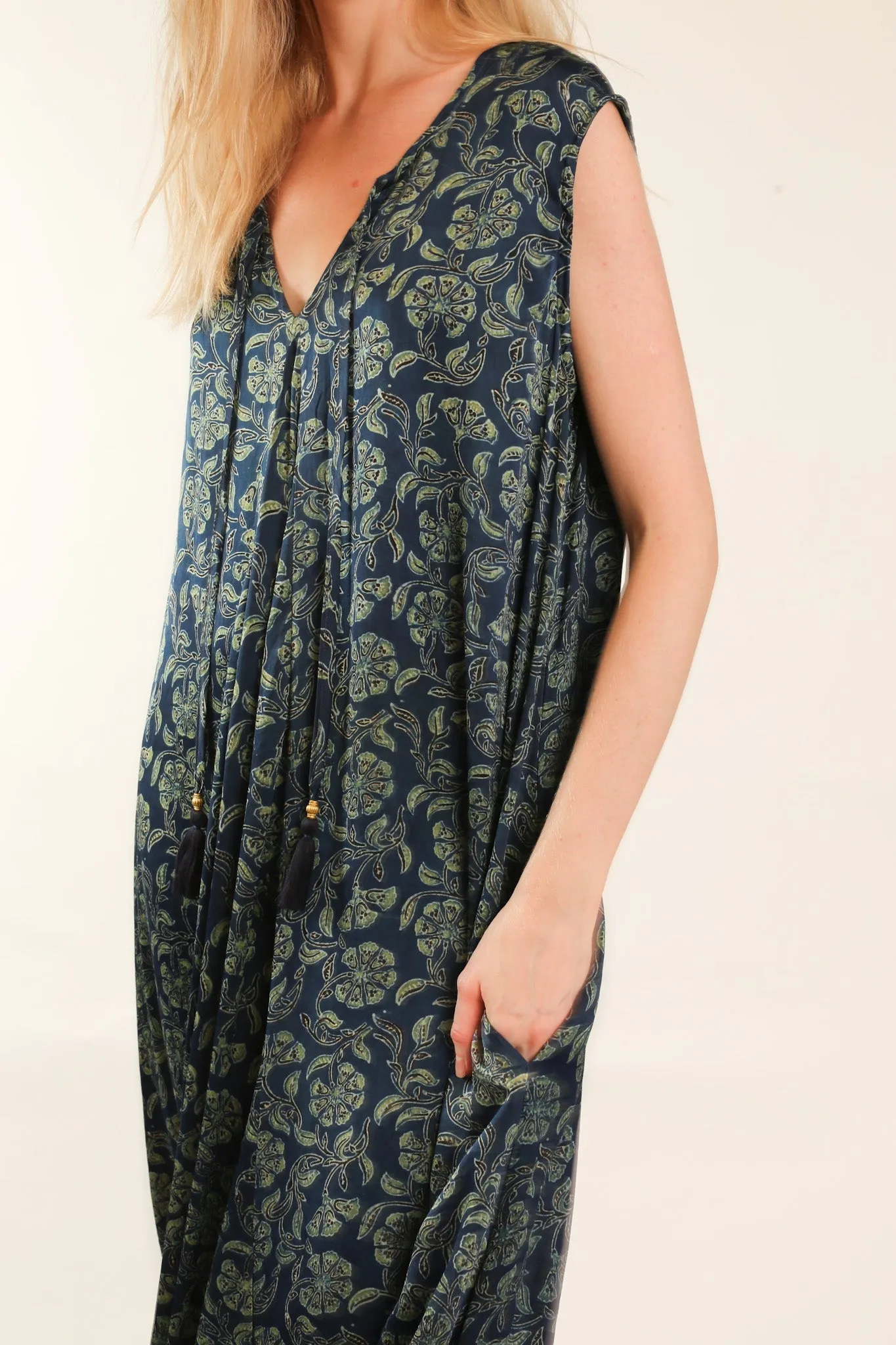 HAND BLOCK PRINT SILK DRESS NATCHA