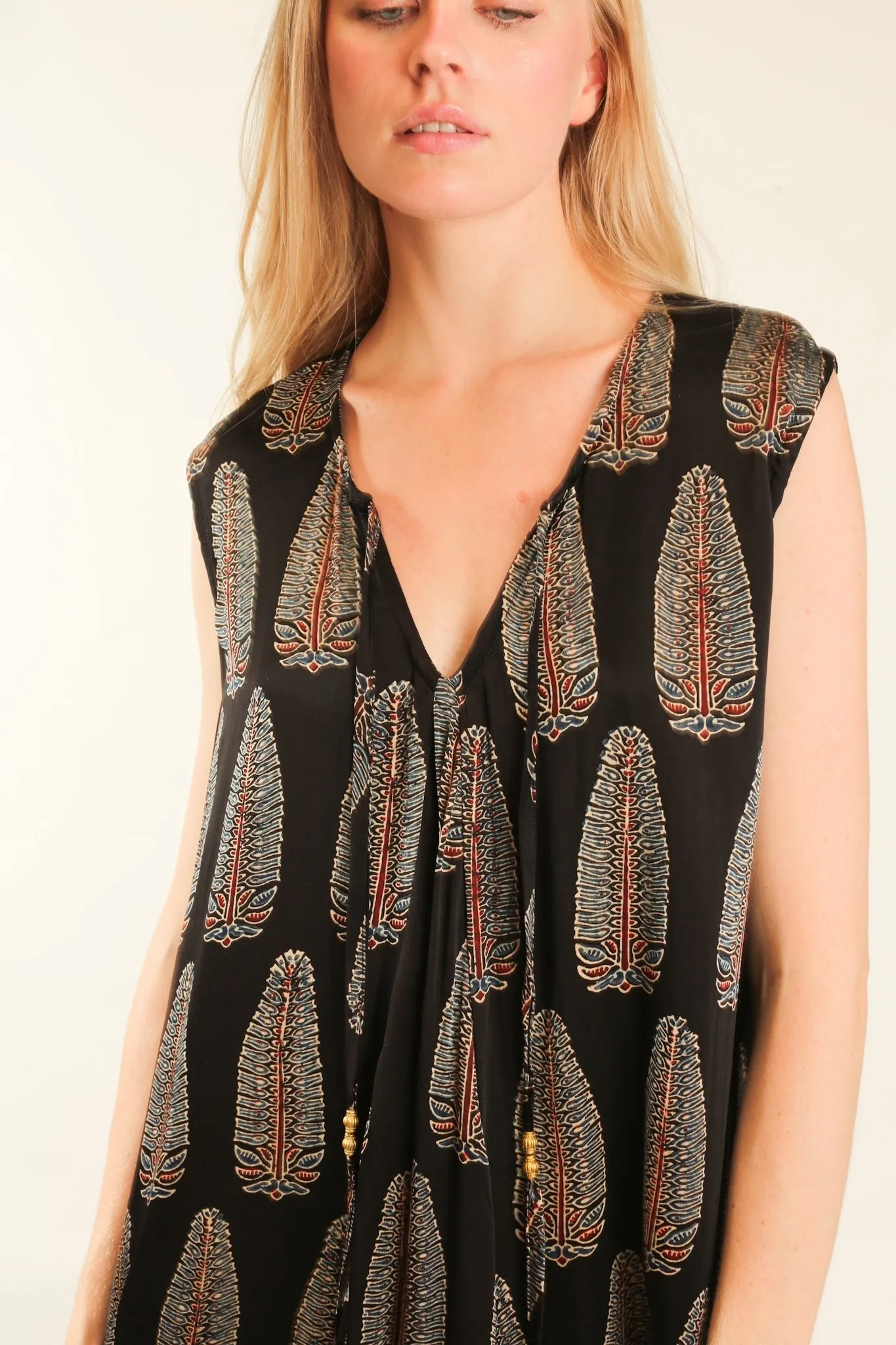 HAND BLOCK PRINT SILK DRESS NATCHA