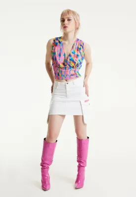 House of Holland Pink Top With Multicolour Rainbow Print