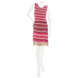 Multicolored Knit Striped Scallop Sleeveless Dress