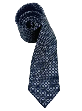 Navy Square Tile Print Silk Tie