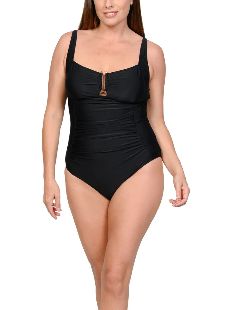 One piece swimsuit with shirred sides in