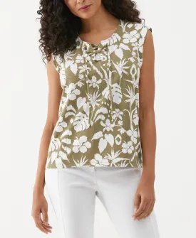 Petite Tropical Print Lace-Up Tank Top