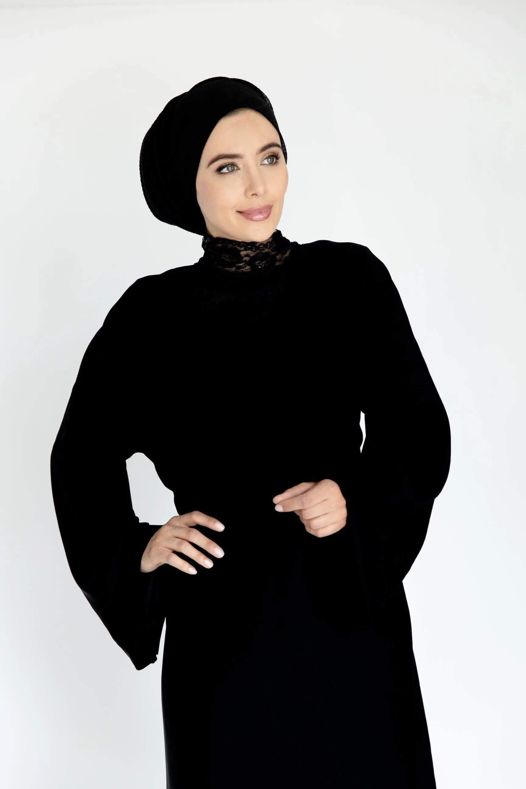 Plain Black Abaya with tie-back belt