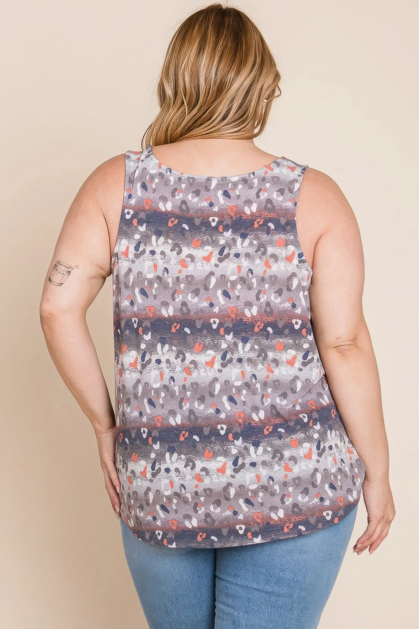 Plus Size Multi Tie Dye Animal Printed Tunic Tank