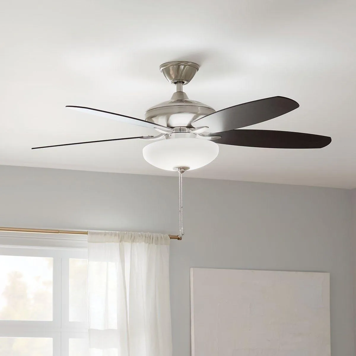 Renew Select 52 Inch Brushed Stainless Steel LED Ceiling Fan with Light Kit and Pull Chain