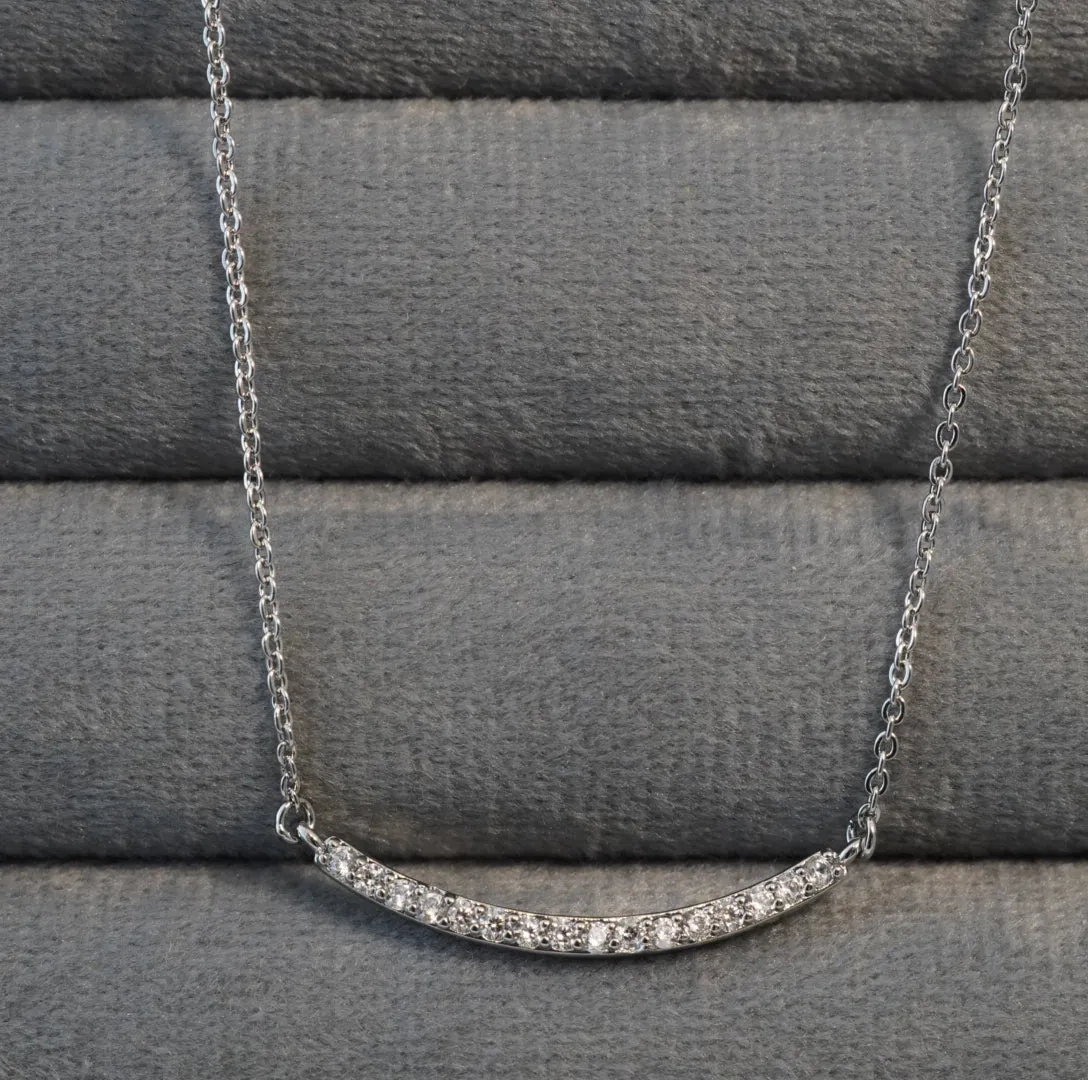 Rhodium Plated Zirconia Studded Linear Chain Pendant Necklace