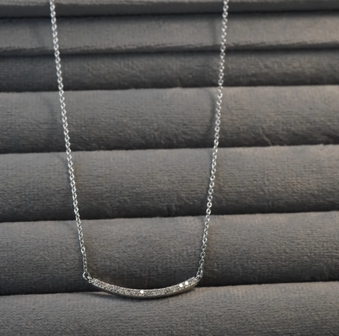 Rhodium Plated Zirconia Studded Linear Chain Pendant Necklace