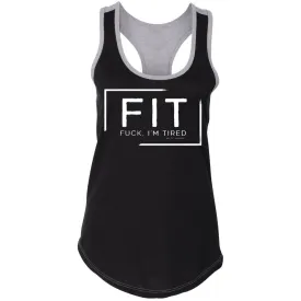 Salty Savage Ladies "FIT Fuck, I’m Tired" Two Tone Racerback Tank | Black/Gray