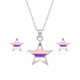 Striped Star Necklace and Earrings Set