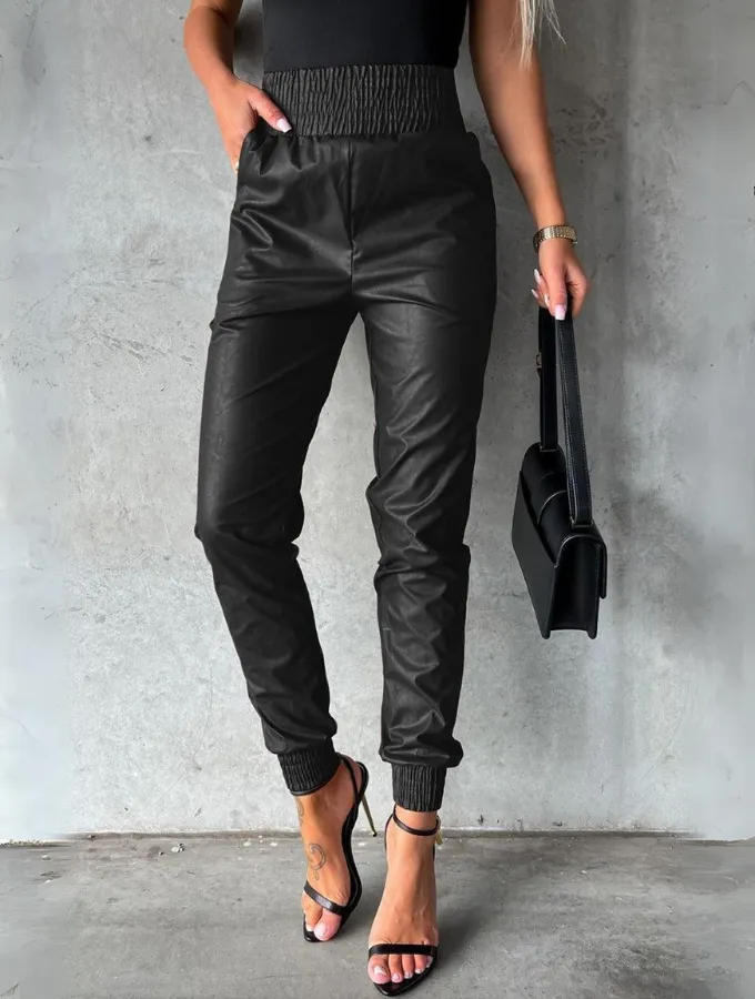 VEGAN LEATHER JOGGERS - BLACK