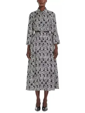 Women’s Black and White Abstract Printed Silk Shirt Dress